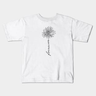 Lotus Forever Black Flower with letter line art Kids T-Shirt